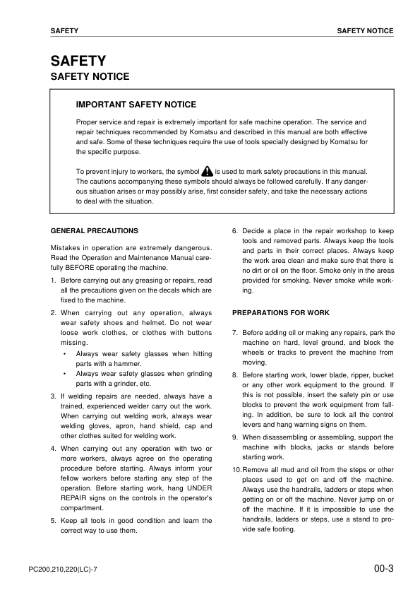 Komatsu PC200 200LC-7 PC210 200LC-7 PC220 220LC-7 Galeo Excavator Workshop Manual - Image 6