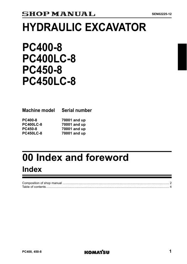 Komatsu PC400-8 PC400LC-8 PC450-8 PC450LC-8 Excavator Workshop Manual SN 70001 and UP - Image 6