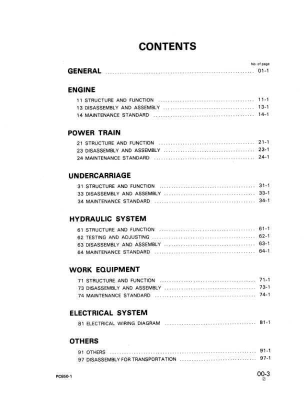 Komatsu PC650-1 Excavator Workshop Manual SN 10007 and UP - Image 5