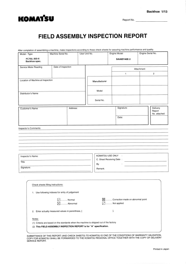 Komatsu PC750-6 SE-6 LC-6 PC800-6 SE-6 Excavator Field Assmbly Manual SN 11001 and UP - Image 11