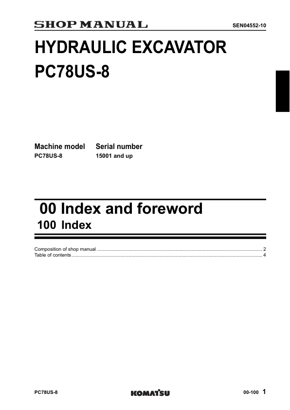 Komatsu PC78US-8 Excavator Workshop Manual SN 15001 and UP Printed Book - Image 6