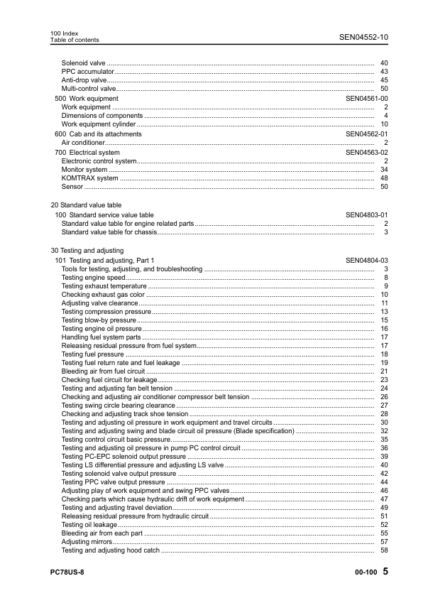 Komatsu PC78US-8 Excavator Workshop Manual SN 15001 and UP Printed Book - Image 9