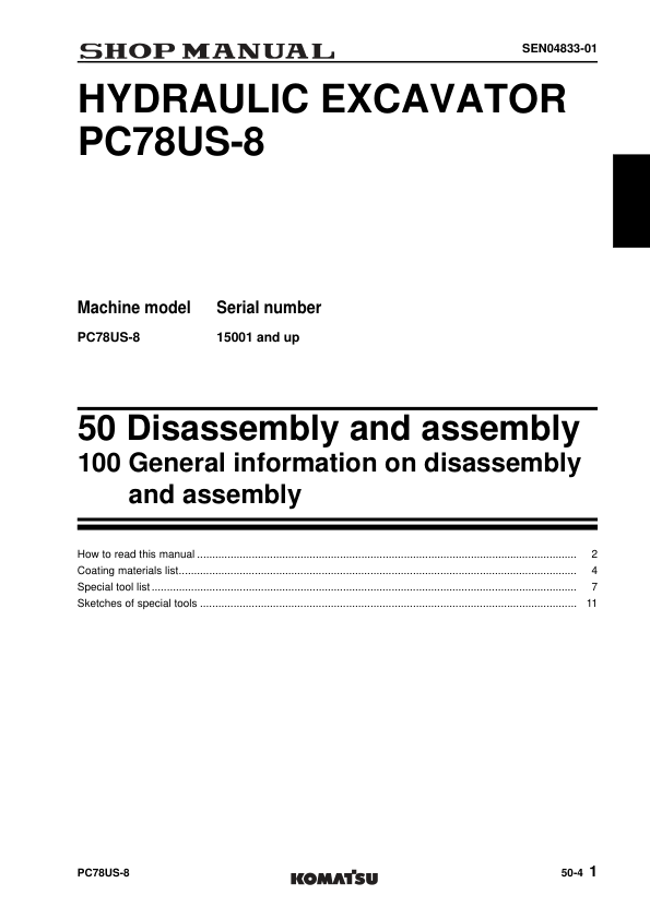 Komatsu PC78US-8 Excavator Workshop Manual SN 15001 and UP Printed Book - Image 16