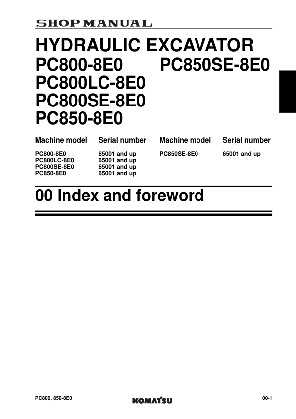 Komatsu PC800 LC SE-8E0 OC850 SE-8E0 Excavator Workshop Manual SN 65001 and UP - Image 3