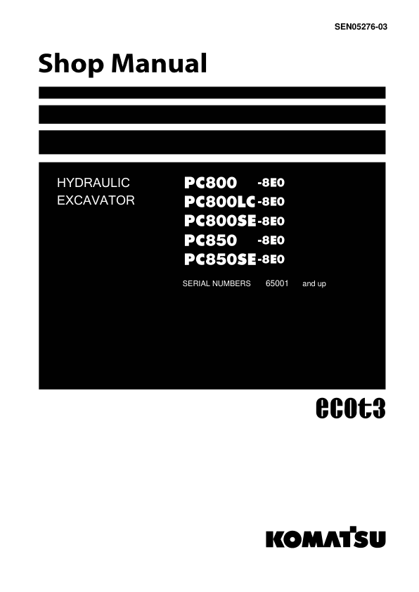 Komatsu PC800 LC SE-8E0 OC850 SE-8E0 Excavator Workshop Manual SN 65001 and UP - Image 2