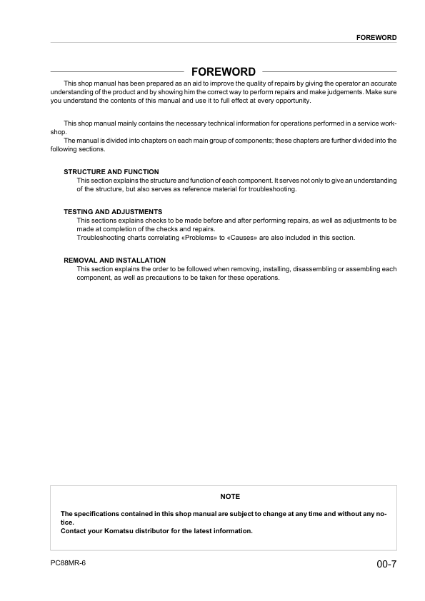 Komatsu PC88MR-6 Excavator Workshop Manual SN F00003 and UP Printed Book - Image 9