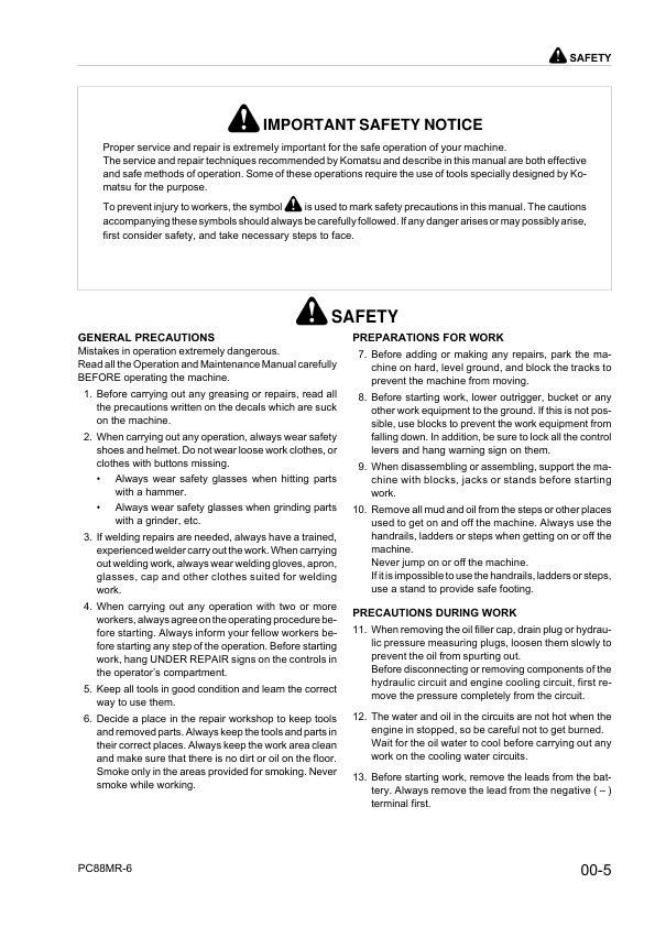 Komatsu PC88MR-6 Excavator Workshop Manual SN F00003 and UP Printed Book - Image 7