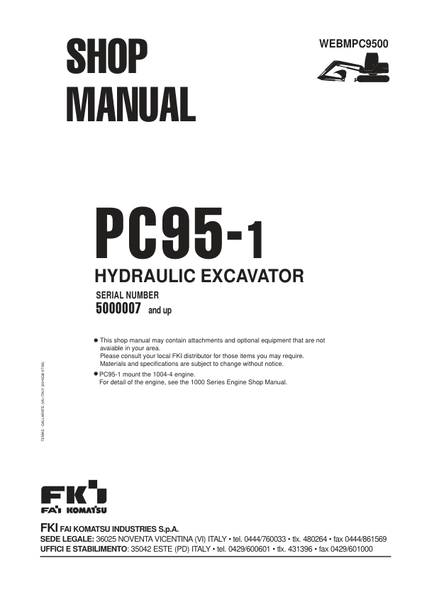 Komatsu PC95-1 Excavator Workshop Manual SN 5000007 and UP Printed Book - Image 6