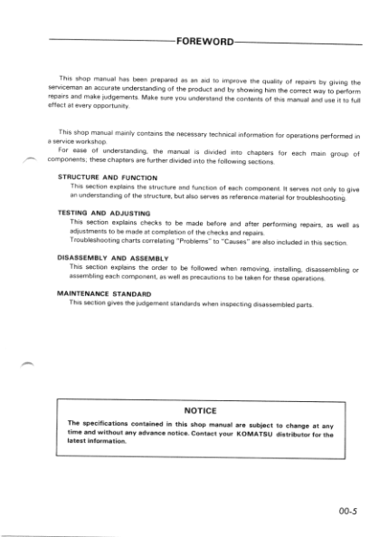 Komatsu PW05-1 Wheeled Excavator Workshop Manual SN 1001 and UP Printed Book - Image 8