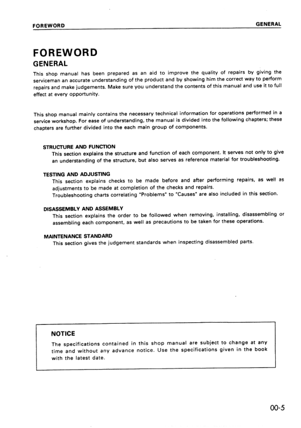 Komatsu PW100-3 Wheeled Excavator Workshop Manual SN 1890 and UP Printed Book - Image 11