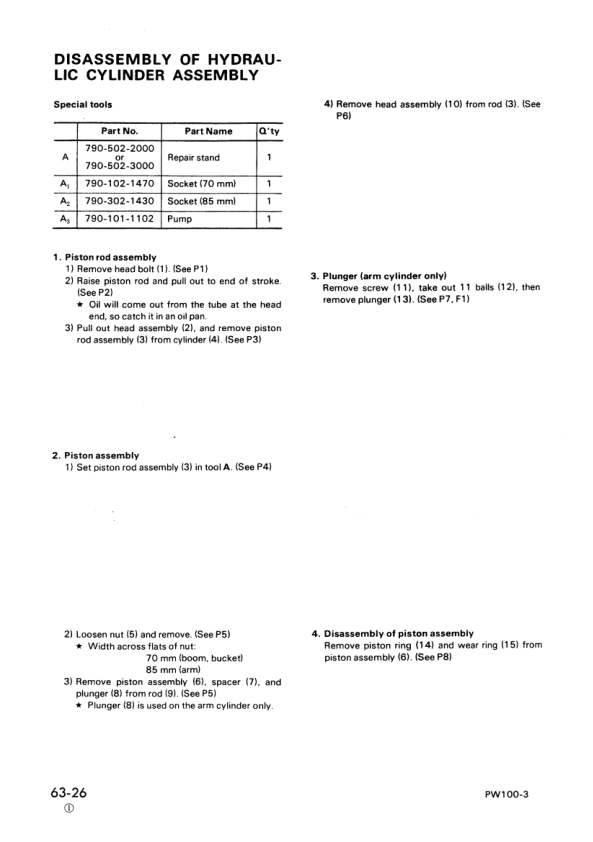Komatsu PW100-3 Wheeled Excavator Workshop Manual SN 1890 and UP Printed Book - Image 19