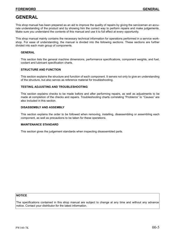Komatsu PW160-7K Wheeled Excavator Workshop Manual SN K40001 and UP - Image 8