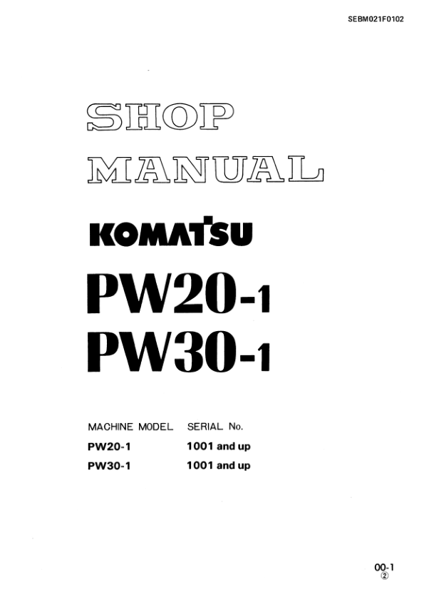 Komatsu PW20-1 PW30-1 Wheeled Excavator Workshop Manual SN 1001 and UP Printed Book - Image 2