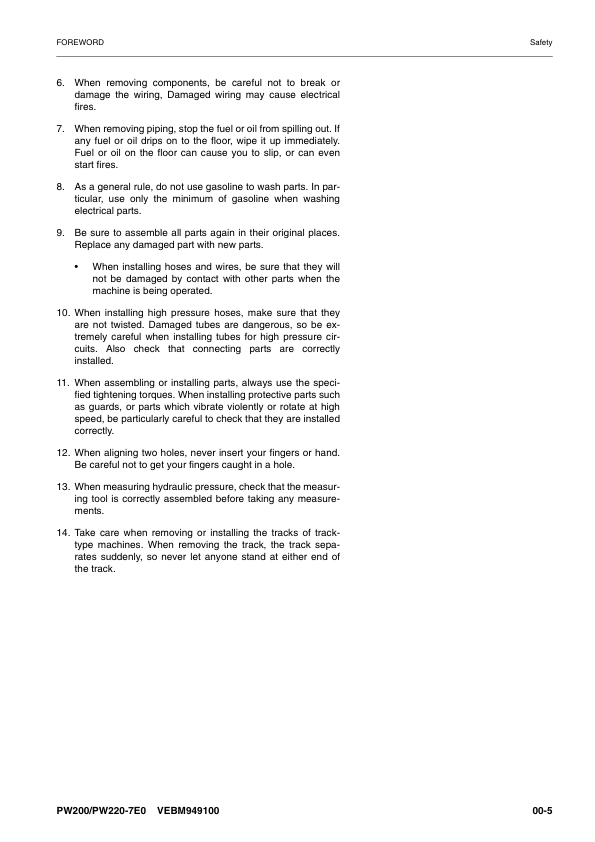 Komatsu PW200-7E0 PW220-7Eo Wheeled Excavator Workshop Manual SN H55051 and UP Printed Book - Image 8