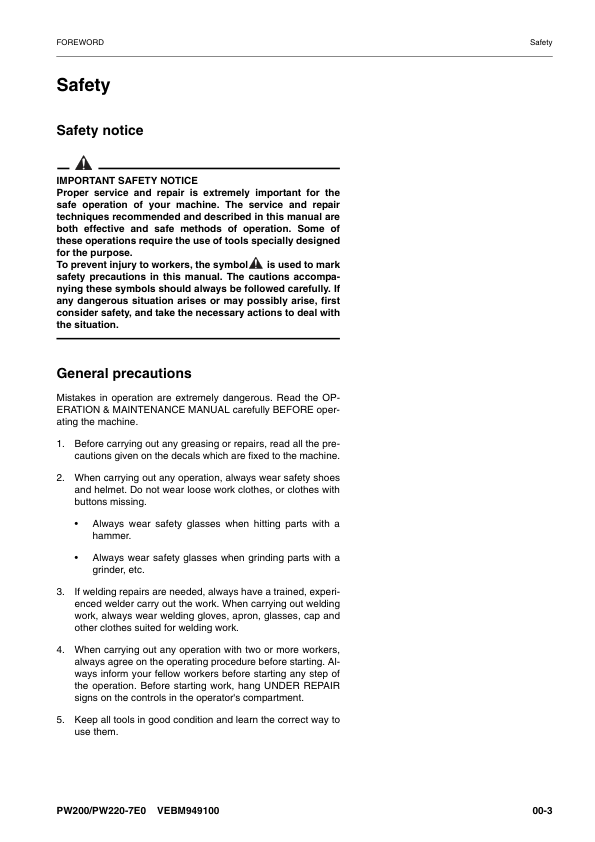 Komatsu PW200-7E0 PW220-7Eo Wheeled Excavator Workshop Manual SN H55051 and UP Printed Book - Image 6