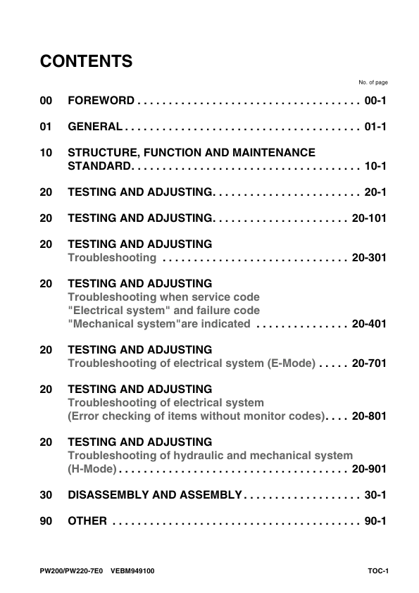 Komatsu PW200-7E0 PW220-7Eo Wheeled Excavator Workshop Manual SN H55051 and UP Printed Book - Image 4