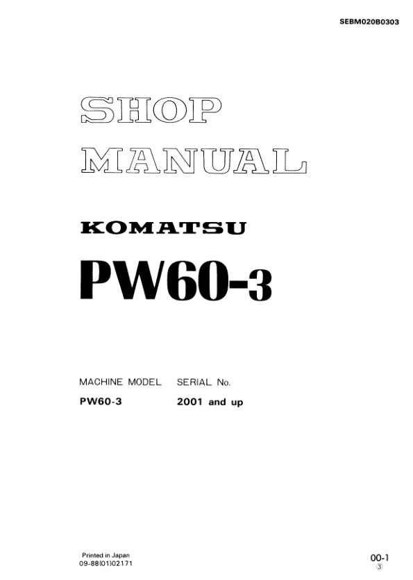Komatsu PW60-3 Wheeled Excavator Workshop Manual SN 2001 and UP - Image 2