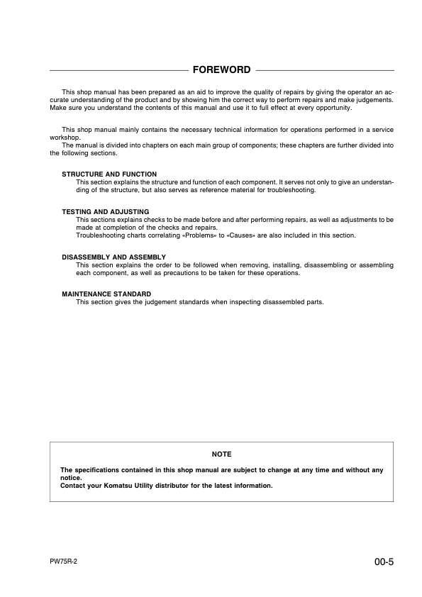Komatsu PW75R-2 Wheeled Excavator Workshop Manual SN 22E0200243 and UP - Image 10