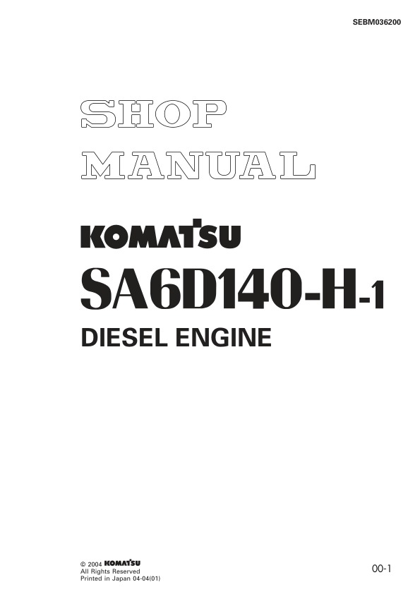 Komatsu SA6D140-H-1 Diesel Engine Workshop Manual - Image 2