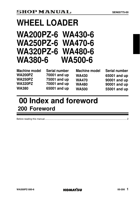Komatsu WA200PZ-6 250PZ-6 320PZ-6 380-6 430-6 470-6 480-6 500-6 Wheel Loader Workshop Manual - Image 7