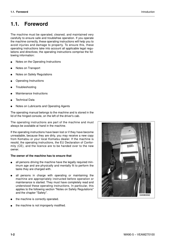 Komatsu WA90-5 Wheel Loader Operation and Maintenance Manual SN50051 and UP - Image 6