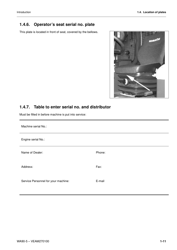 Komatsu WA90-5 Wheel Loader Operation and Maintenance Manual SN50051 and UP - Image 4