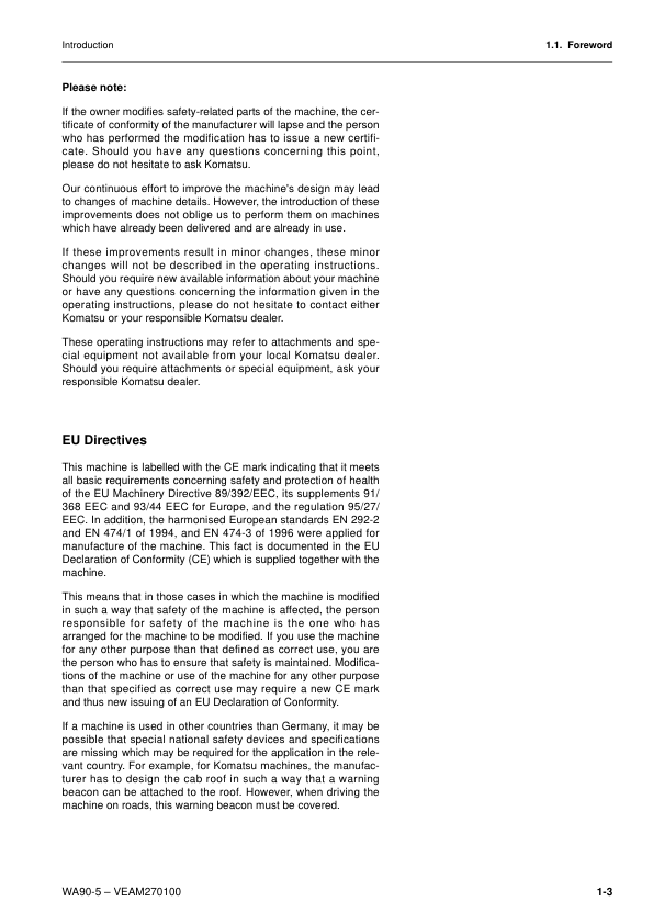 Komatsu WA90-5 Wheel Loader Operation and Maintenance Manual SN50051 and UP - Image 7