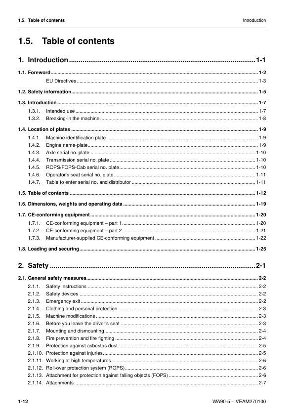 Komatsu WA90-5 Wheel Loader Operation and Maintenance Manual SN50051 and UP - Image 5