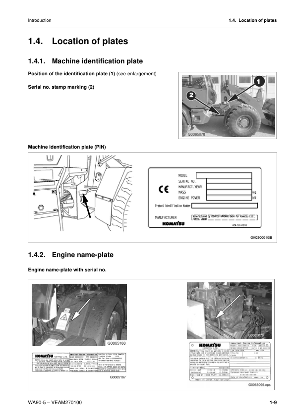 Komatsu WA90-5 Wheel Loader Operation and Maintenance Manual SN50051 and UP - Image 10
