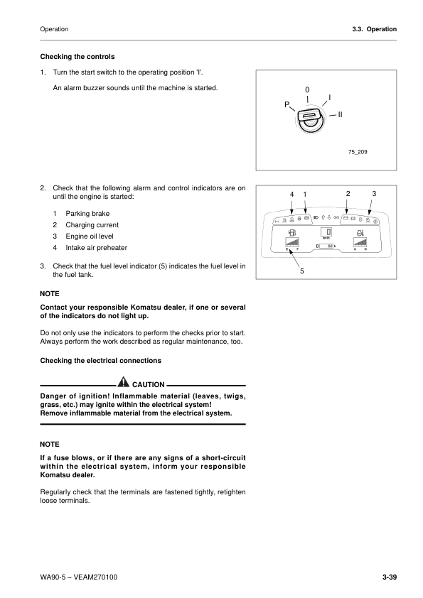 Komatsu WA90-5 Wheel Loader Operation and Maintenance Manual SN50051 and UP - Image 11