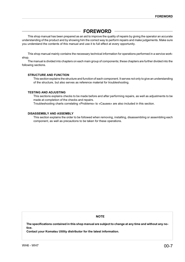 Komatsu WH609-1 613-1 713-1 714-1 714H-1 716-1 Telescopic Handler Workshop Manual - Image 10
