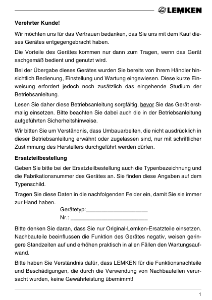 Lemken Saphir 7 DS ES S Seed Drill Operators Manual DE - Image 5