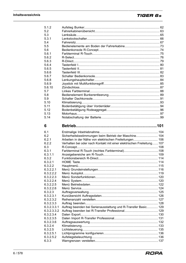 ROPA Tiger 6S Operation and Maintenance Manual DE - Image 8