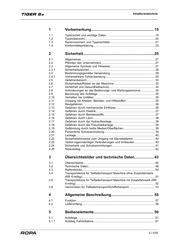 ROPA Tiger 6S Operation and Maintenance Manual DE - Image 7