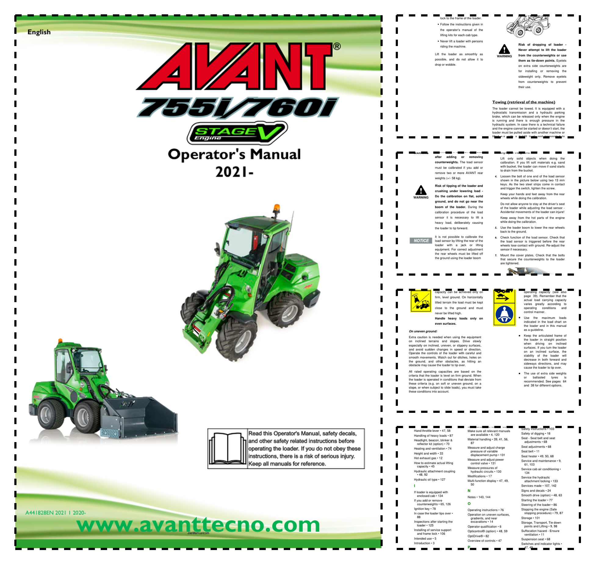 AVANT 755I 760I Stage V Engine Loader Operators Manual 2021