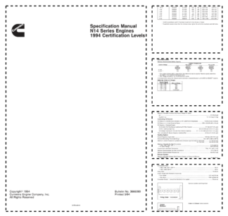 Cummins N14 Series Engine Specification Manual 1994 Certification Lvl