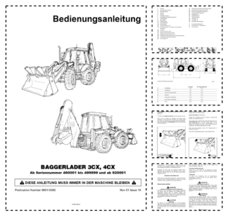 JCB 3CX 4CX 4C 4CN Backhoe Loader Operators Manual 460001-499999 920001-929999 DE 9801/5382