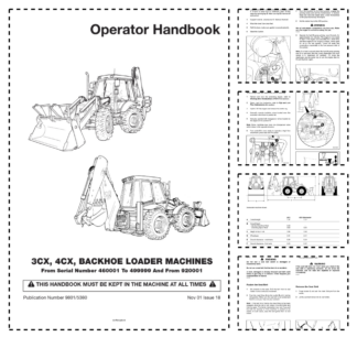 JCB 3CX 4CX 4C 4CN Backhoe Loader Operators Manual 460001-499999 920001-929999 ENG 9801/5380