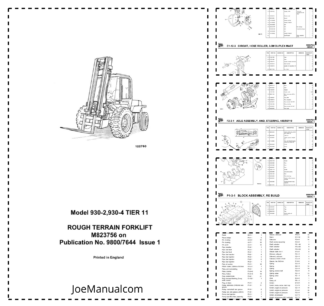 JCB 930-2T2 930-4T2 TIER 11 Rough Terrain Forklift Parts Catalog 9800/7644