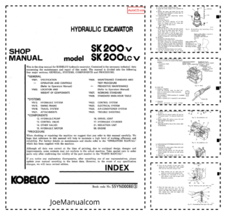 Kobelco SK200V SK200LCV Excavator Workshop Manual S5YN0008E