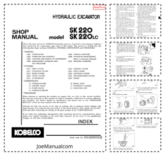 Kobelco SK220 SK220LC Excavator Workshop Manual S5LQ0005E