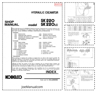 Kobelco SK220 SK220LC Excavator Workshop Manual S5LQ0006E