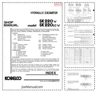 Kobelco SK220V SK220LCV Excavator Workshop Manual S5LQ0007E