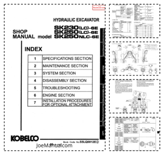 Kobelco SK230LC-6E SK250LC-6E SK250NLC-6E Excavator Workshop Manual S5LQ0012E