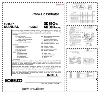 Kobelco SK310 SK310LC Excavator Workshop Manual S5LC0005E