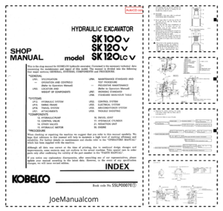 Kobelco SK3100V SK120V SK120LCV Excavator Workshop Manual S5LP0007E