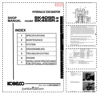 Kobelco SK40SR-2 SK45SR-2 Excavator Workshop Manual S5PJ0002E