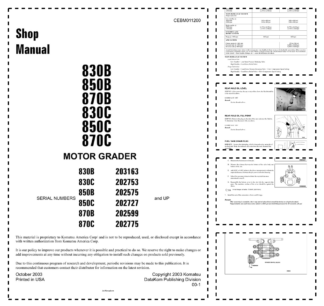 Komatsu 830B 850B 570B 530C 850C 870C Motor Grader Workshop Manual