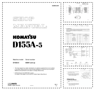 Komatsu D155A-5 Bulldozer Workshop Manual SN 65001 and UP