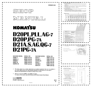 Komatsu D20PL PLL AG7 D20P PG-7A D21A S AG QG7 D21PG-7A Bulldozer Workshop Manual